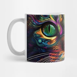 Close-up of a cat's head. Illustration in abstract style. Mug